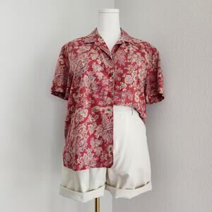 Vintage 90s Red Paisley Linen Cotton Button Down Shirt Jones New York Sport L XL